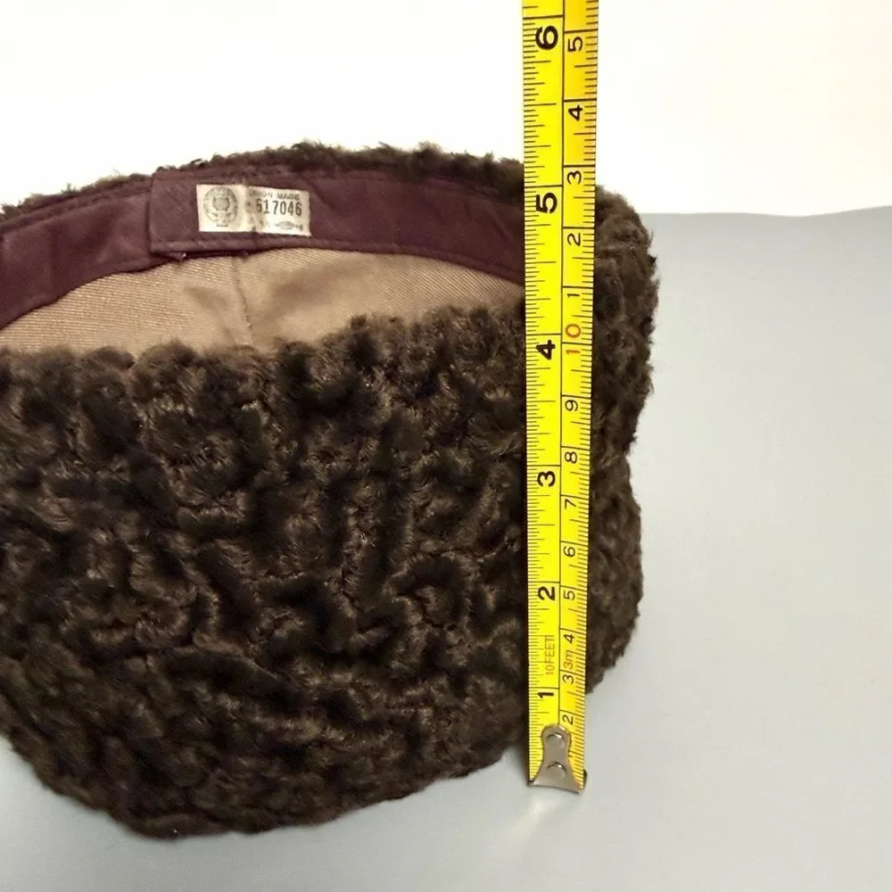Vintage Brown Curly Lamb Hat Karakul Fur Union Made USA